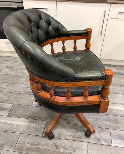 Chesterfield Style green leather captains swivel chair