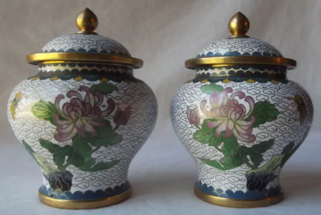 Beautiful Pair Of Vintage Chinese Cloisonne Mirror Image Ginger Jars