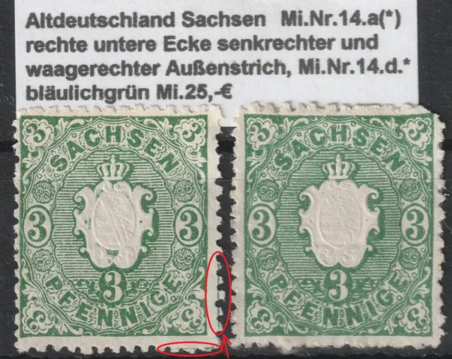Altdeutschland Sachsen Mi.Nr.14.a. ohne Gummi Abart und 14.d. Falz