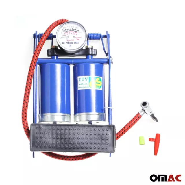 OMAC Fußpumpe Fußluftpumpe Auto mit Manometer Doppelzylinder Luftpumpe Fahrrad 2