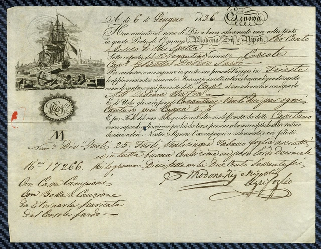 Connaissement Maritime Original – Bordeaux à Bayonne – 1834 – 400 Barriques De Vin Rouge