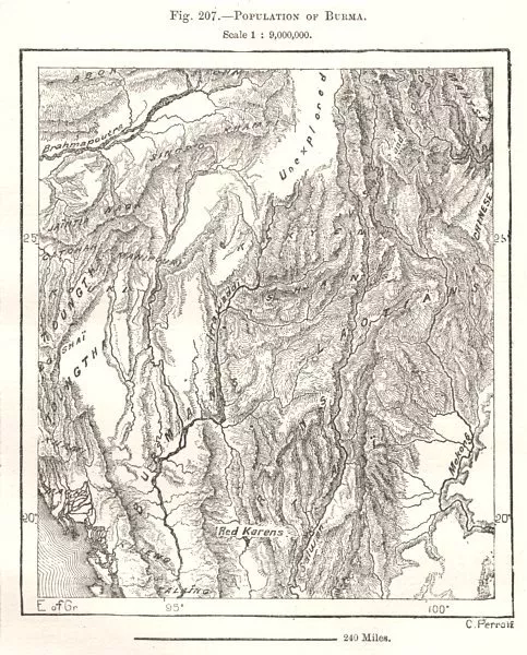 Population of Burma Myanmar. Sketch map 1885 old antique plan chart