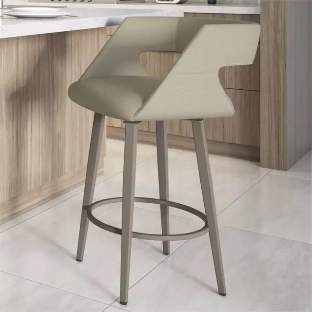 Amisco Marvin 30 In. Swivel Bar Stool - Greige Faux Leather / Grey Metal