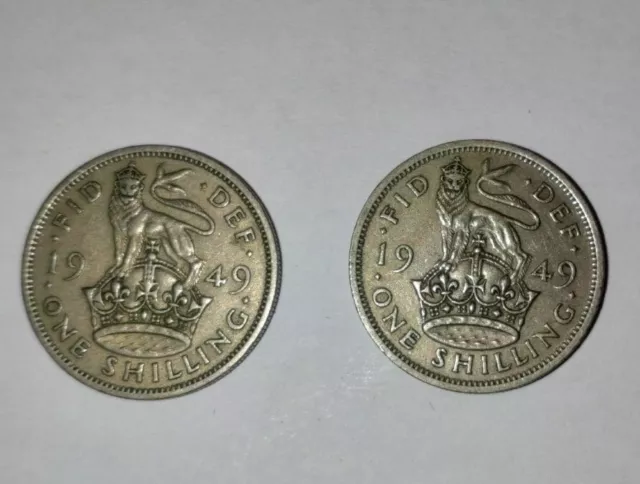 Great Britain One Shilling 1949 Copper-nickel Coin George VI English Crest x 2
