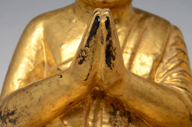 19th Century, Mandalay, A Pair of Antique Burmese Wooden Seated Disciples 3
