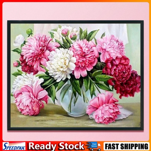 Peony Full Cross Stitch 11CT Cotton Thread DIY Printed Embroidery Art Kits Gifts