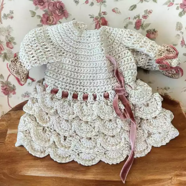 Vintage Doll Dress Crocheted Victorian Edwardian Small