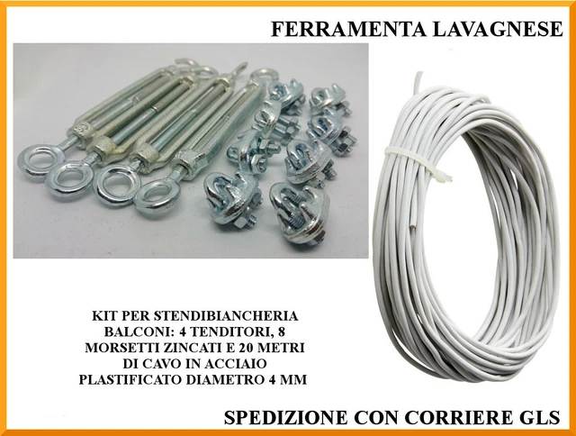 Corda Stendibiancheria Esterna 20m Con Nucleo Acciaio - Antiruggine, Rivestita PVC, Made In Italy - Foto 9