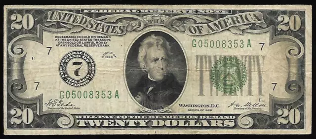 $ 20  # 7 1928  Green Seal Chicago Vf ` Rare # 268 B