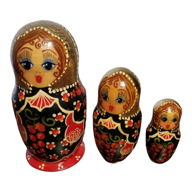 3 Red & Black Matroyshka Nesting Dolls