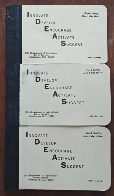 Lot Of 3 Vintage Pocket Memo "IDEAS" US Dept Of Agriculture Forest Service NOS