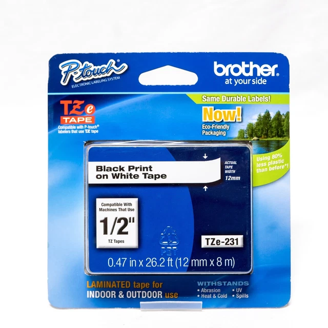 ⭐ Genuine Brother TZe-231, 1/2" Black on White P-Touch TZ tape - NEW ⭐