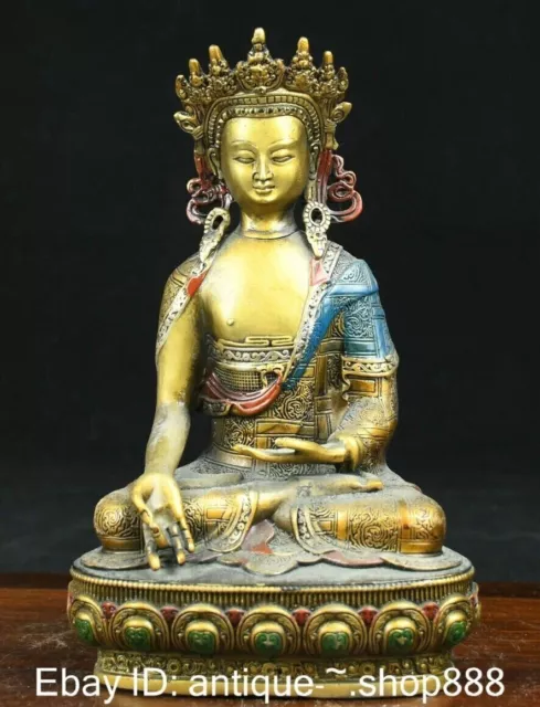 Old Tibet Bronze Gilt Painting Seat Sakyamuni Shakyamuni Amitabha Buddha Statue