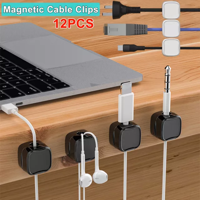 6X Magnetic Cable Wire Clips Tidy Cord Lead Organiser USB Charger Cable Holder