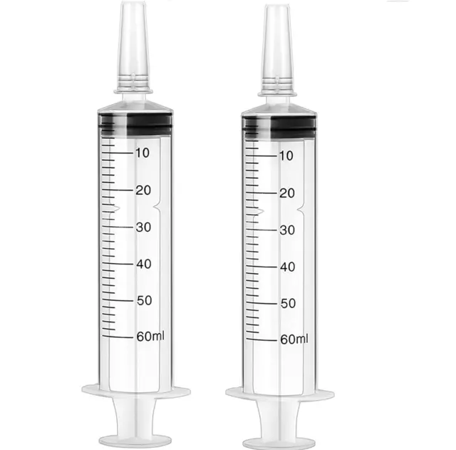 60Ml Syringe with Caps,2 Pcs Plastic Syringe with Measurement for Scientific Lab