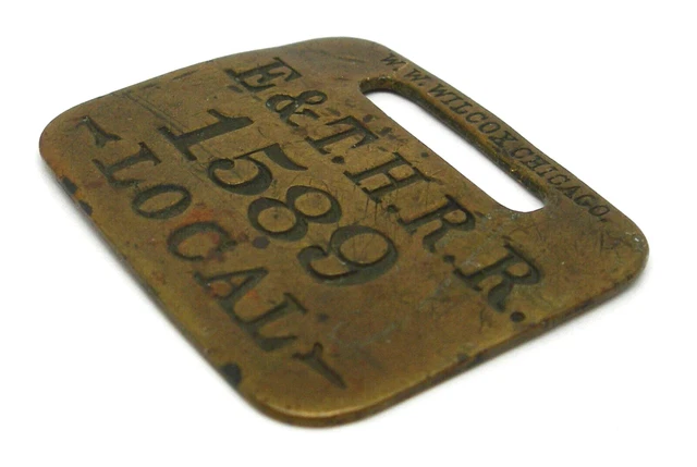 Evansville & Terre Haute Railroad - 1880's - Wilcox Chicago - Brass Baggage Tag