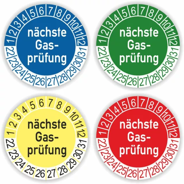 Prüfplakette nächste Gasprüfung 15,20,25,30mm gelb,blau,grün,rot DRU 0106