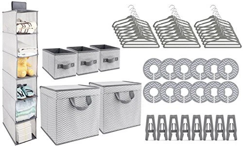 NURSERY ORGANIZER Storage Closet Set Bins with Lids Velvet Hangers 50 Pcs GOLOHO