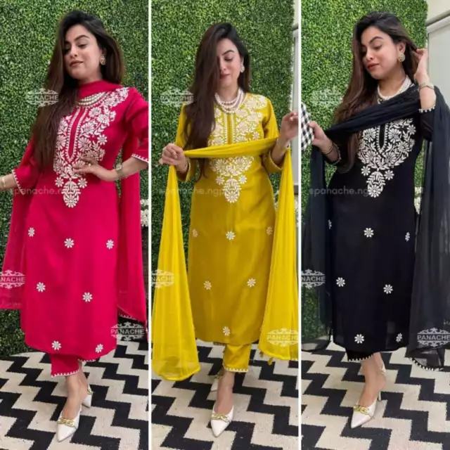 Mujeres indias punjabi boda salwar kamez paquistaní bordado kurta bufanda...