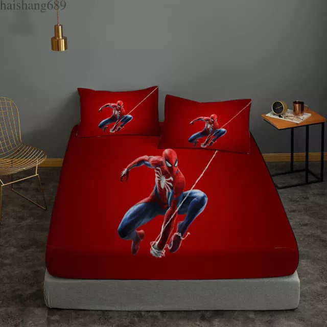 Spider-Man Bedding Set 3PCS Fitted Sheet Mattress Cover Two Pillowcases Gifts #2