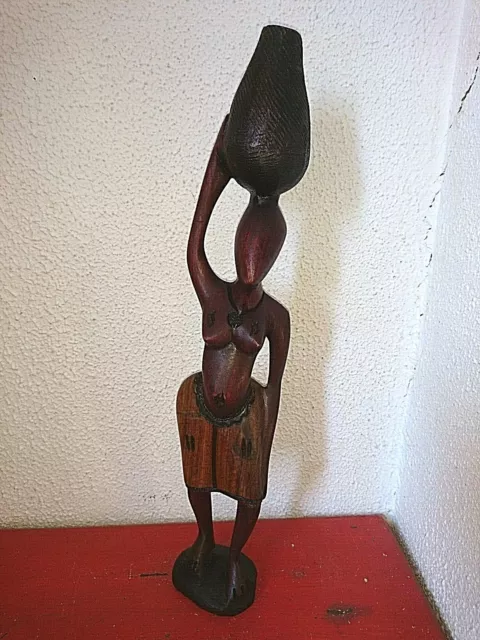 Ancienne Grande Statuette Tribu Peul Senegal Femme Porteuse Art Africain  Bois