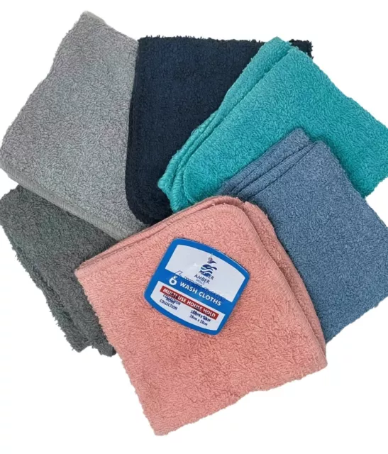 6 pcs 100% cotton Wash Cloths 11x11 Hotel Kitchen Washcloth Towel Assrt Colors