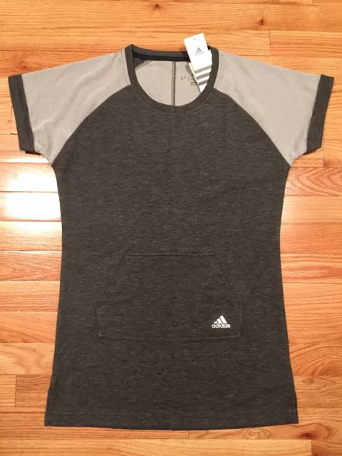 NWT Adidas Women's ClimaLite Layering S/S Tunic DarkGrey/White XS/MED S30039 $35