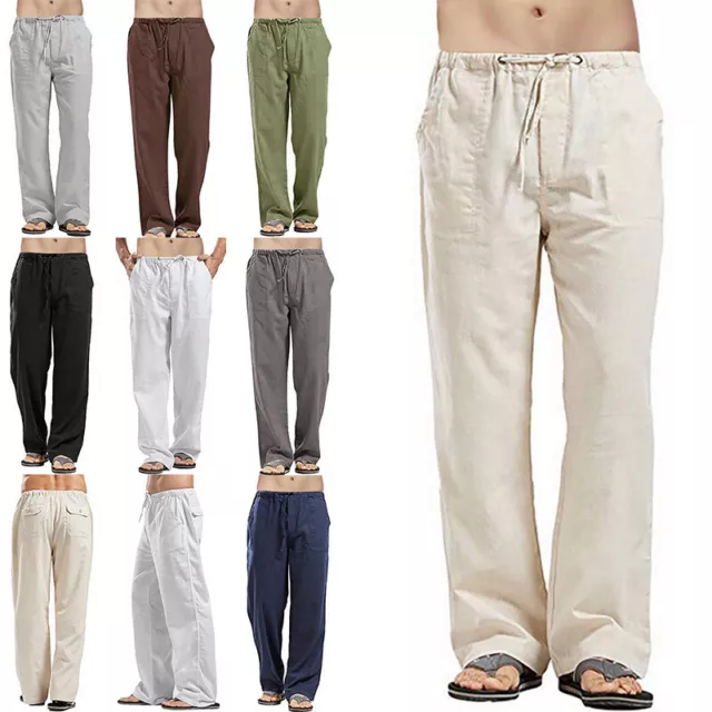 Mens Pants Drawstring Trousers Men Leisure Travel Elastic Waist Bottoms