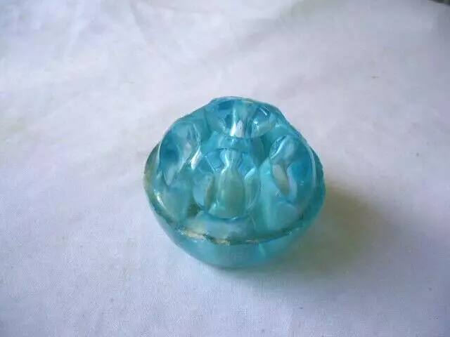 vintage antique depression glass vase  flower frog aqua blue