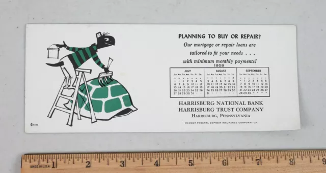 Vintage Advertising Ink Blotter Harrisburg National Bank & Trust Co. PA Turtle