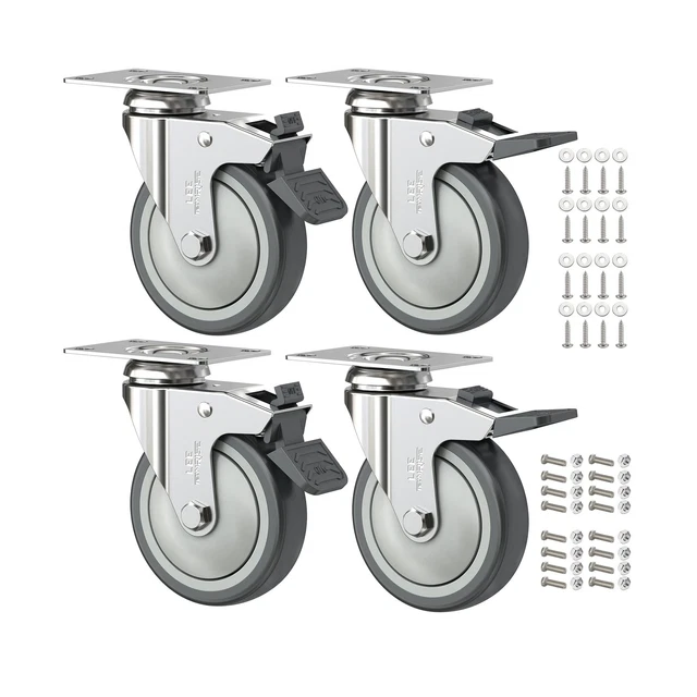 4 Inch Caster Wheels Set of 4 Heavy Duty Plate Swivel Casters with Brake Dual...