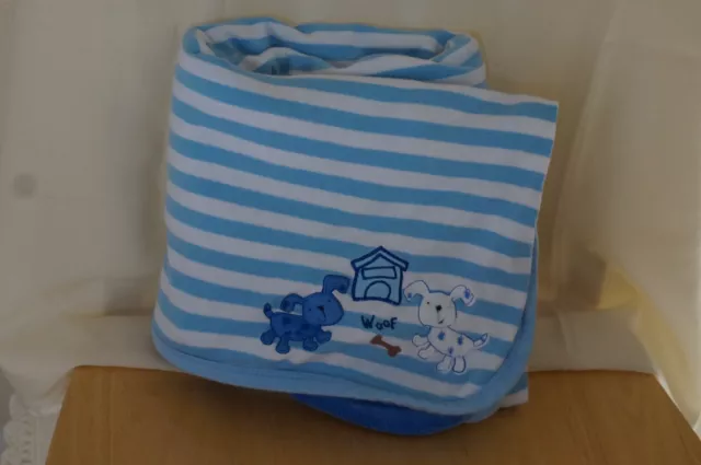 BABY Blanket KOALA BABY Blue White Cotton Stripe Woof PUPPY Dog House Bone Soft