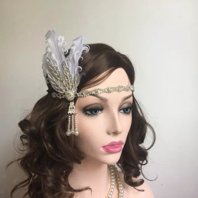 Retro Men Flapper Headband Feather Diamante 1920s Headpiece Hair Accessories