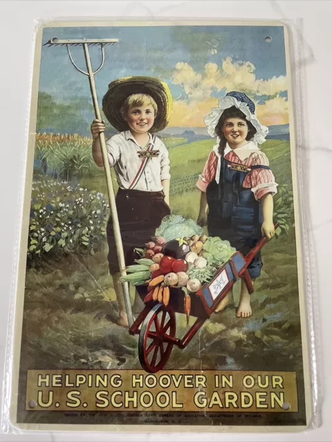 1919 Helping Herbert Hoover US School Garden metal WWI War picture print 8”x12”