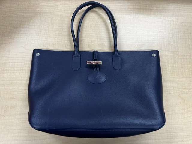 Authentic Longchamp Roseau Double Handle Tote In Navy Blue