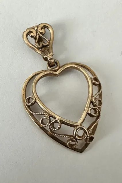 George V Collectible Antique Hallmarked 9Ct Gold Heart Pendant 2.7Cm B'ham 1936