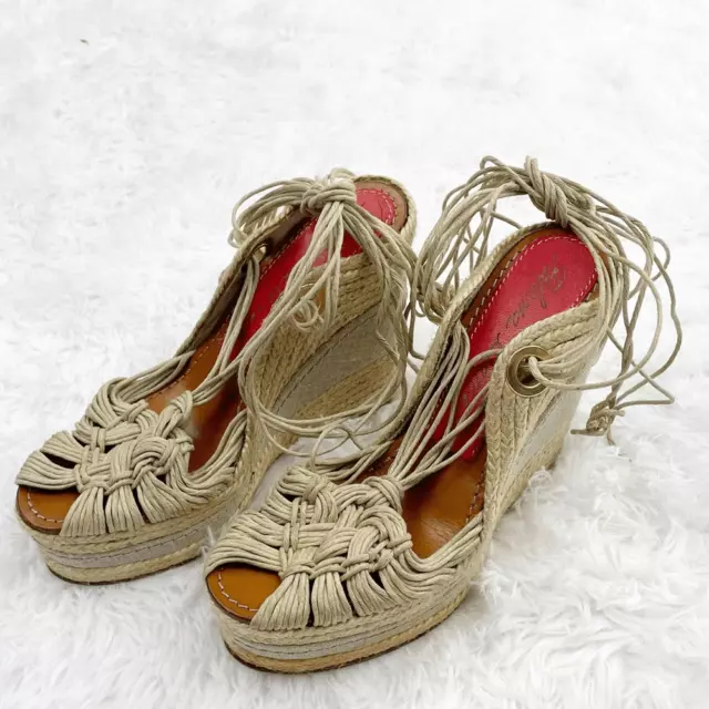 Paloma Barcelo Lace Up Espadrille Woven Wedge Sandals