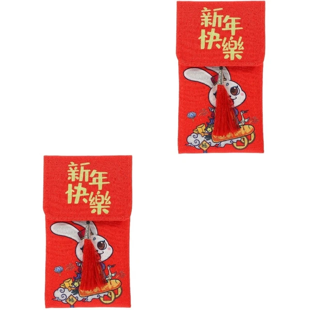 2 Count Enveloppes D'argent Cadeau Rouge Année Du Lapin Tissu Sac