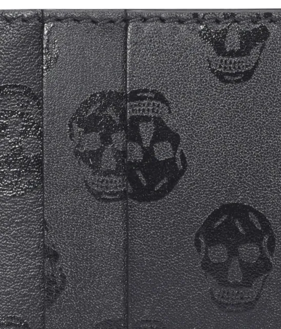 ALEXANDER McQUEEN Black w/ Tonal Black Biker Skulls Men's Leather Cardholder NIB 2