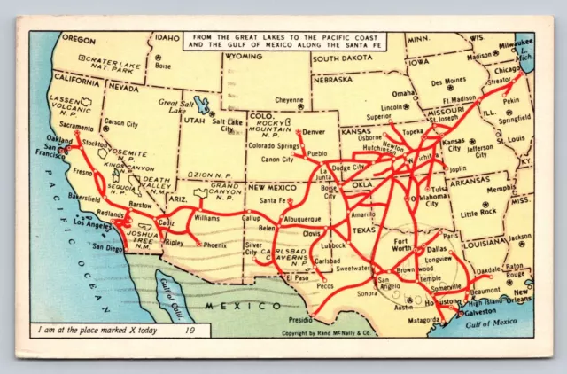 Santa Fe Hi-Level El Capitan 1956 Railway Issue Rand McNally Map LA to Chicago