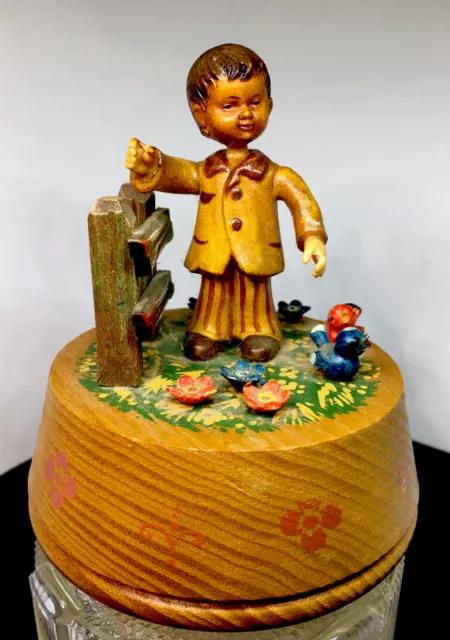 Anri Thorens Musical DANCER Hand Carved Wooden - Boy with flowers nice old piece