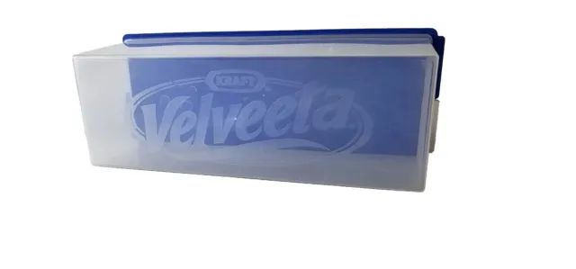 Kraft Velveeta Cheese Keeper 2 lb Plastic Container Clear & Blue 9" Long Vintage