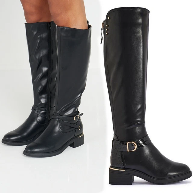 WOMENS KNEE HIGH Boots Ladies Zip Up Low Block Heel Mid Calf Riding