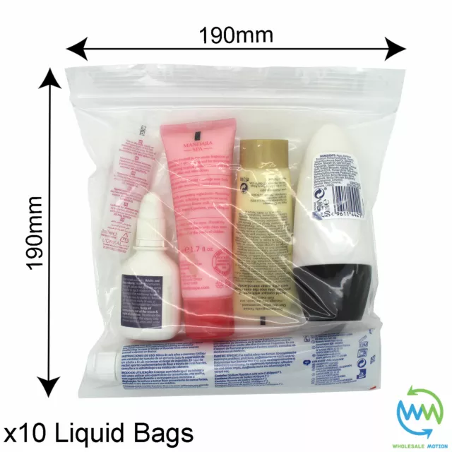 10 x Clear AIRPORT SECURITY LIQUID BAGS Plastic Seal HOLIDAY Travel HAND LUGGAGE