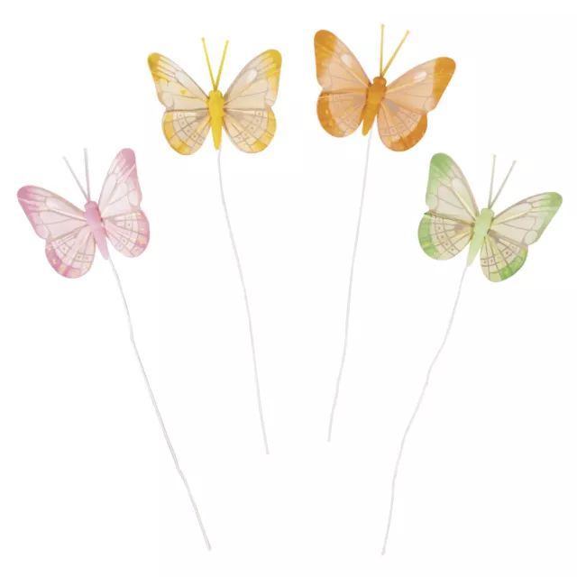 Mariposa De Plumas, Multicolor, 6x5cm, Naranja, Verde, Rosa, Amarillo, Box 4 Set