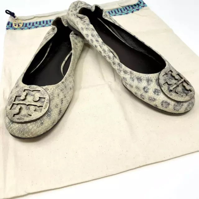 Tory Burch Reva Leather Slip On Ballet Flats Snake Print Size 6.5