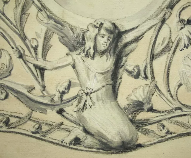 Humbert Estudio De Espejo Modernismo c1895 48cm Técnica Mixto Dibujo Original