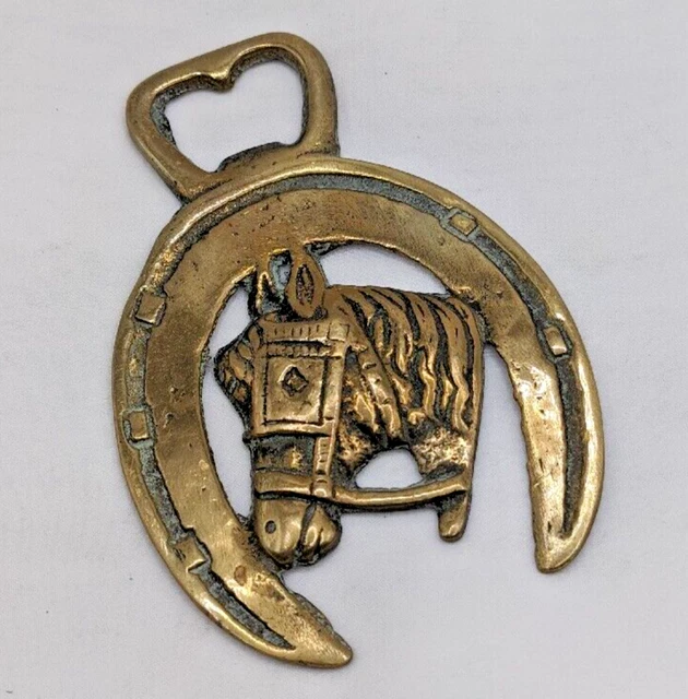 Brass Horse Medallion Vintage English Luck Horseshoe Draft Blinders Show Parade