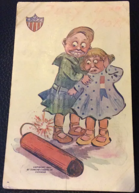 Vintage Postcard Humorous Message Greetings Card,DYNAMITE, posted,CHICAGO 1909