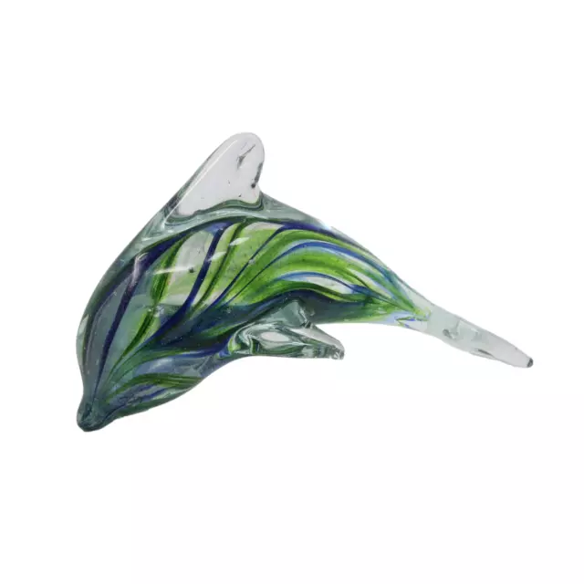 Dolphin Glass Figurine Blue Green Ornament Objects D'Art Display Home Decoration